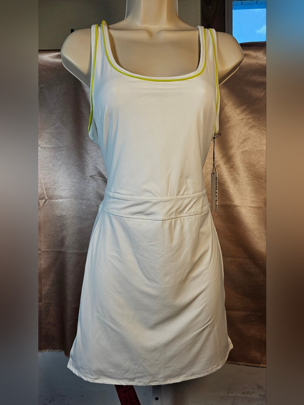 NWT SPLITS59 Martina Rigor Piping Tennis Dress White Lime L